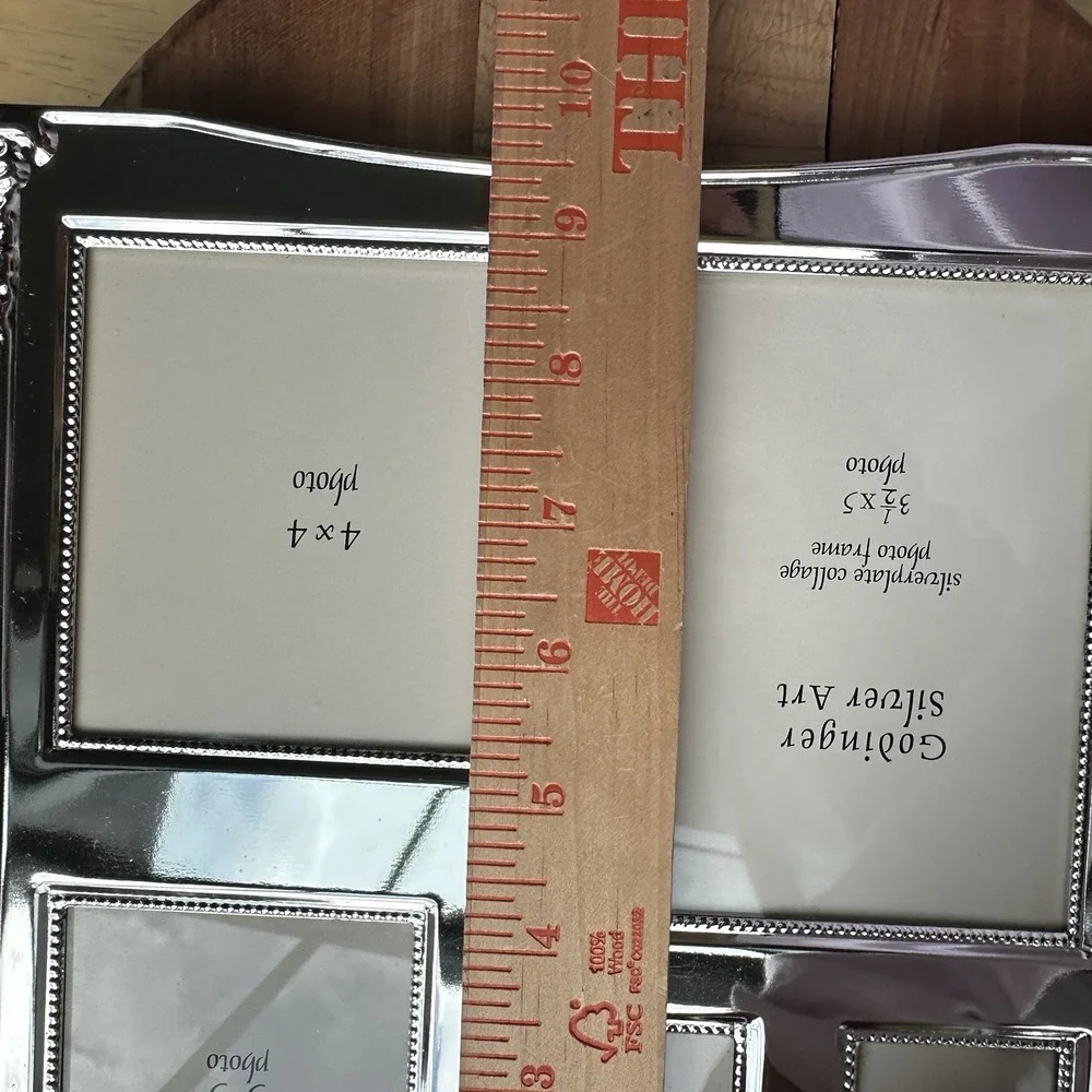 Godinger  5 Picture Collage Photo Frame 11x9.5 Inch Baroque Silver Plated NOS